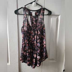 Floral Sleeveless Top - Black and Pink